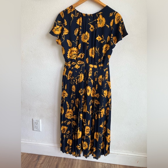 J. Crew pleated faux wrap navy and golden dress - Picture 5 of 6